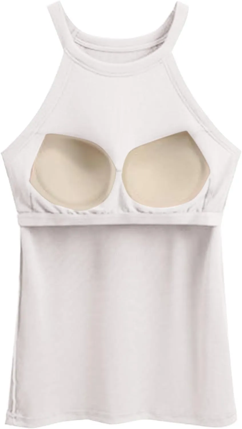 Women Ribbed Yoga Workout Tank Tops Summer Built in Bra Casual Cami Top Sexy Form Fitting Crewneck Crop Undershirt