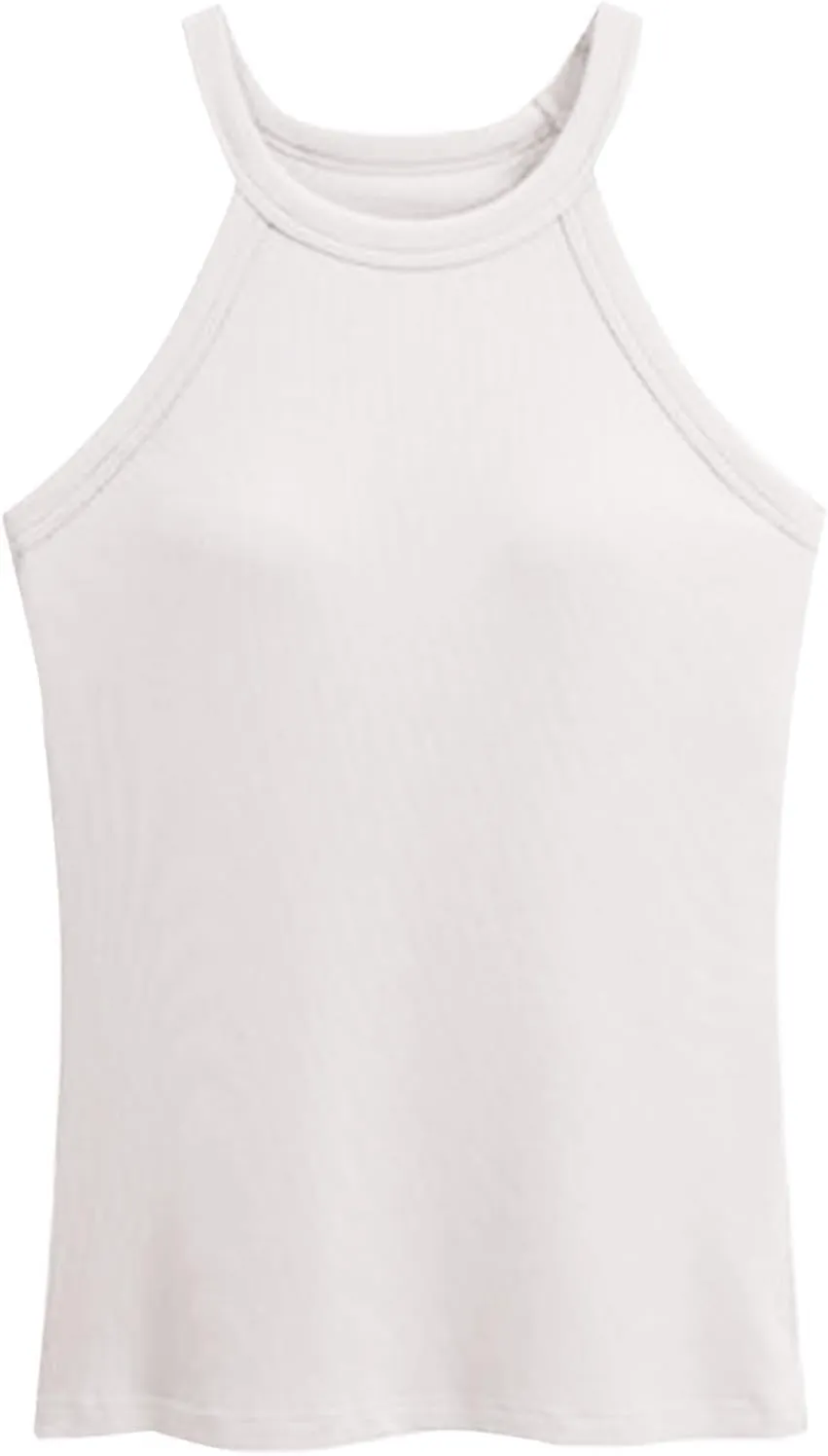 Women Ribbed Yoga Workout Tank Tops Summer Built in Bra Casual Cami Top Sexy Form Fitting Crewneck Crop Undershirt
