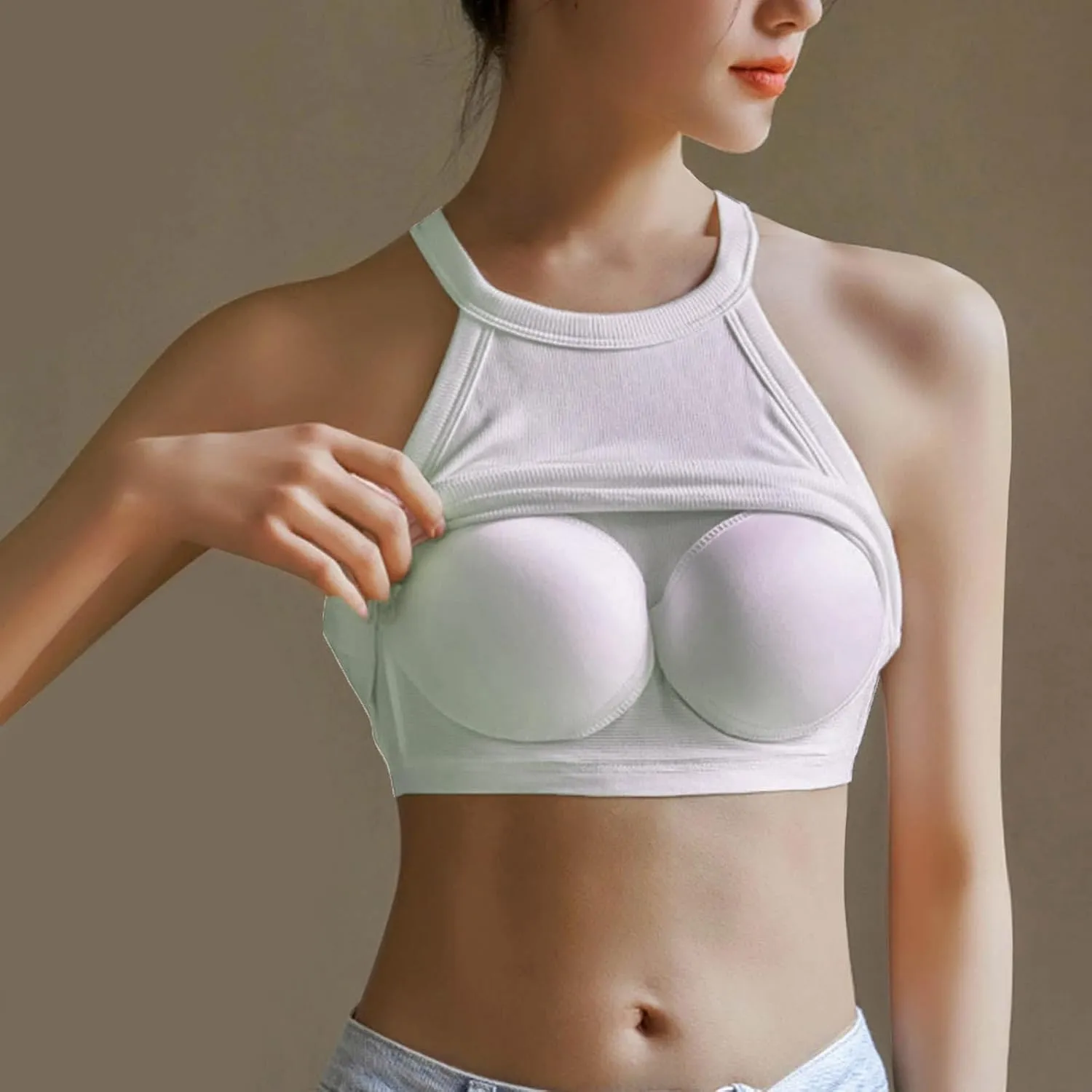 Women Ribbed Yoga Workout Tank Tops Summer Built in Bra Casual Cami Top Sexy Form Fitting Crewneck Crop Undershirt