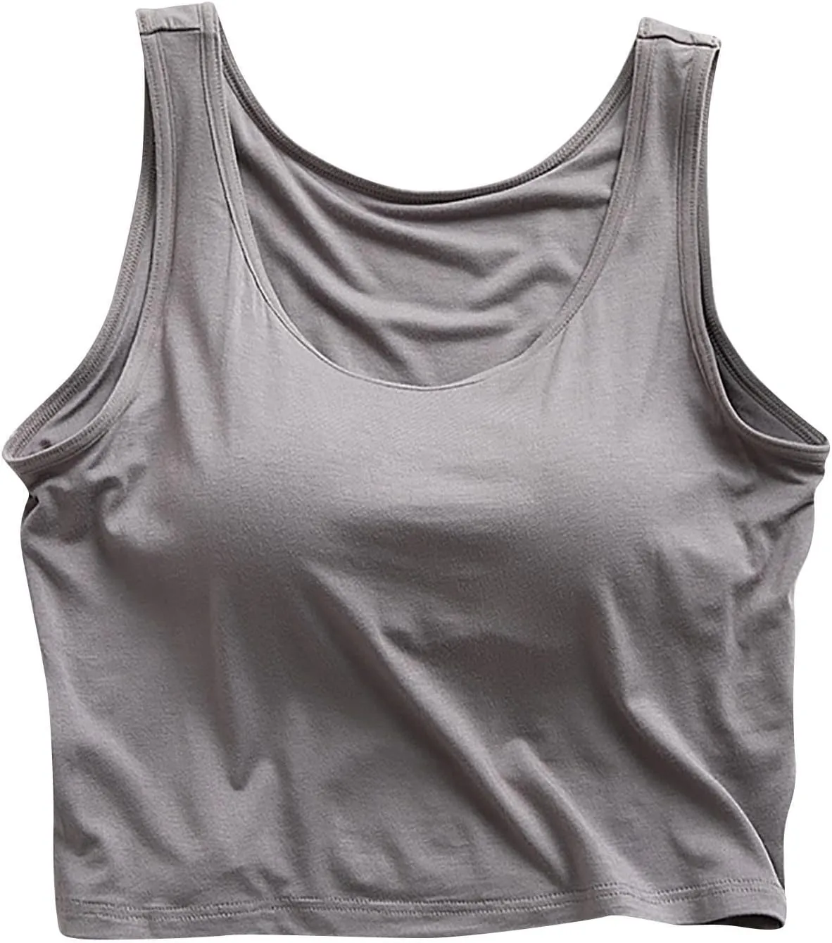 Women Summer Crop Tank Tops Built-in Bra Sleeveless Crew Neck Basic Waistcoat Slimming Athletic Cami Top