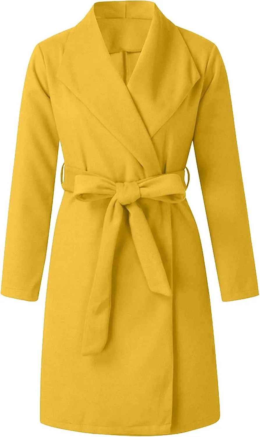 Women Trench Coat 2023 Solid Color Open Front Lapel Outerwear Coat Slim Fit Casual Jacket Fashion Winter Cardigan Tops