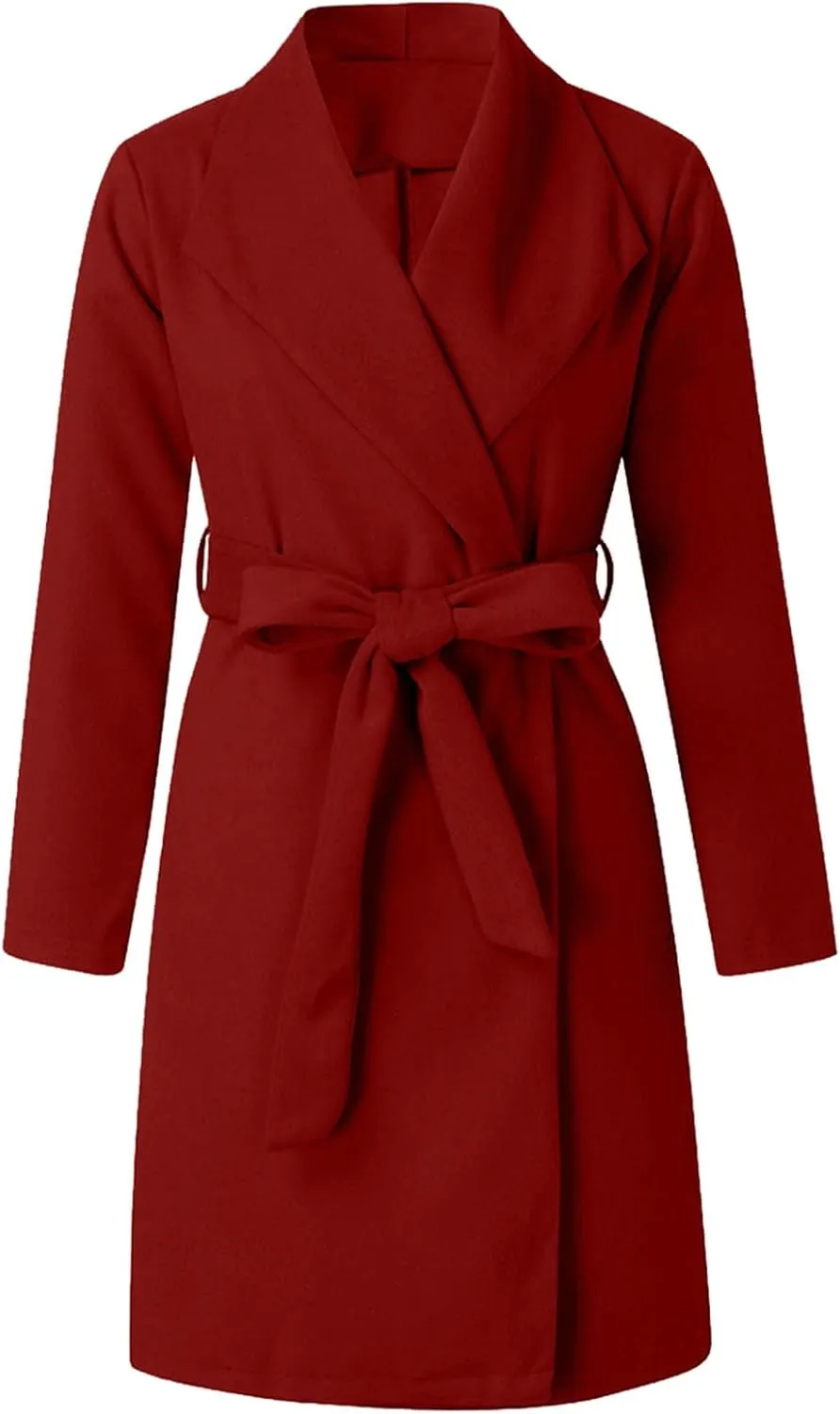 Women Trench Coat 2023 Solid Color Open Front Lapel Outerwear Coat Slim Fit Casual Jacket Fashion Winter Cardigan Tops