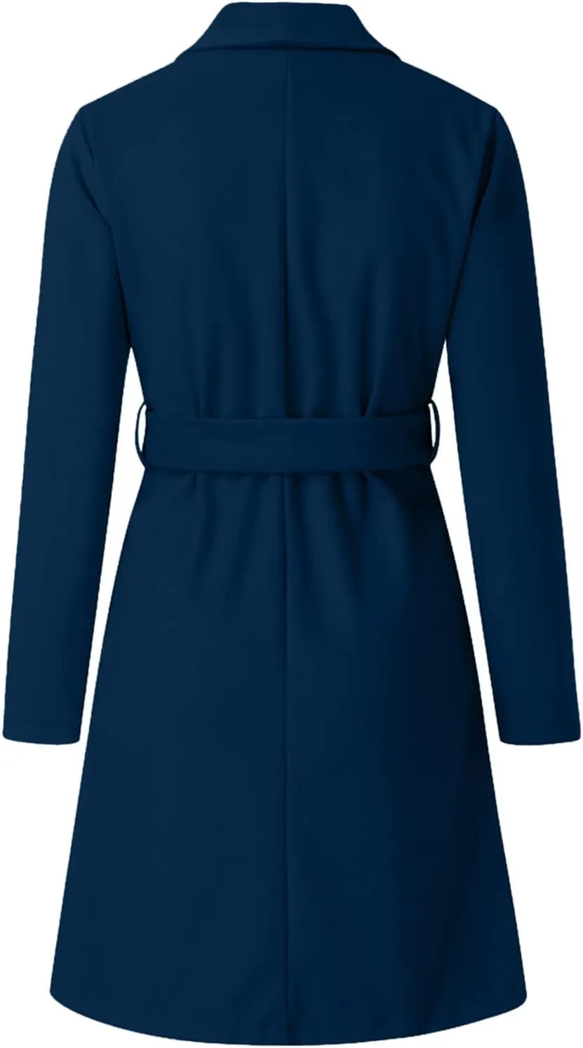 Women Trench Coat 2023 Solid Color Open Front Lapel Outerwear Coat Slim Fit Casual Jacket Fashion Winter Cardigan Tops