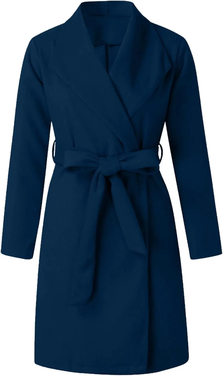 Women Trench Coat 2023 Solid Color Open Front Lapel Outerwear Coat Slim Fit Casual Jacket Fashion Winter Cardigan Tops