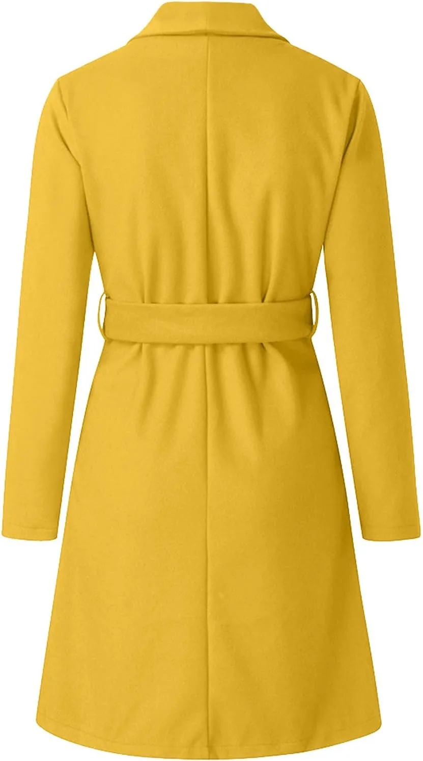 Women Trench Coat 2023 Solid Color Open Front Lapel Outerwear Coat Slim Fit Casual Jacket Fashion Winter Cardigan Tops