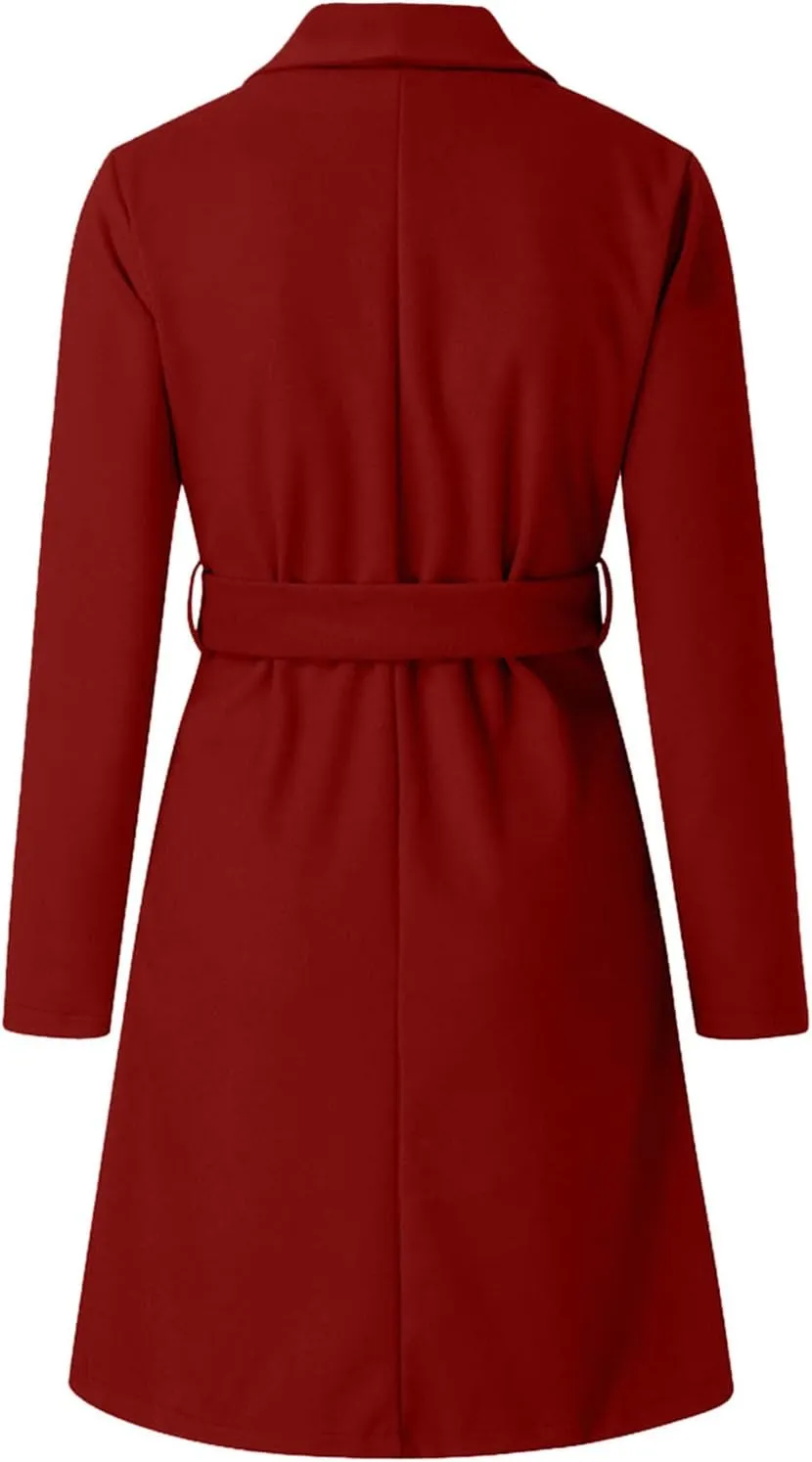 Women Trench Coat 2023 Solid Color Open Front Lapel Outerwear Coat Slim Fit Casual Jacket Fashion Winter Cardigan Tops