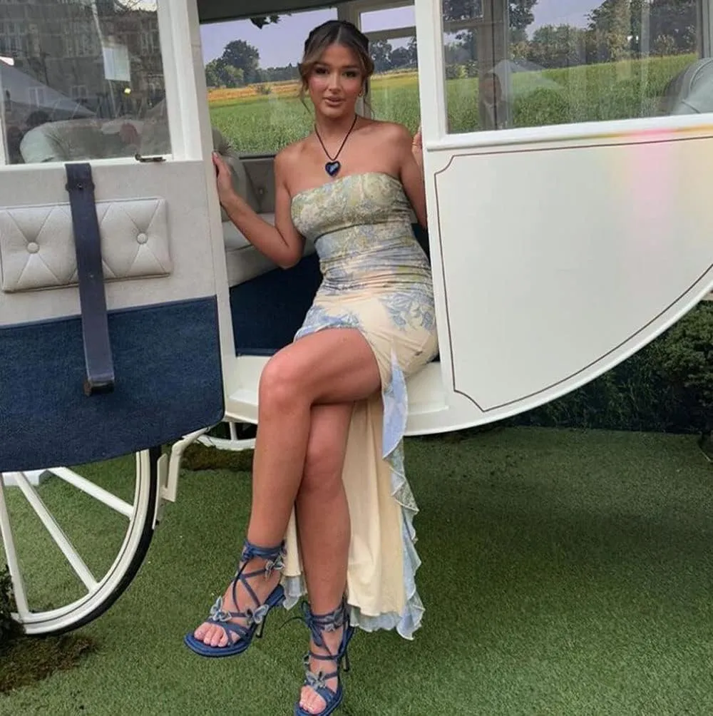 Women Y2K Floral Lace Maxi Dress Sexy Satin Spaghetti Strap Square Neck Long Dress Low Cut Backless Midi Dress Clubwear