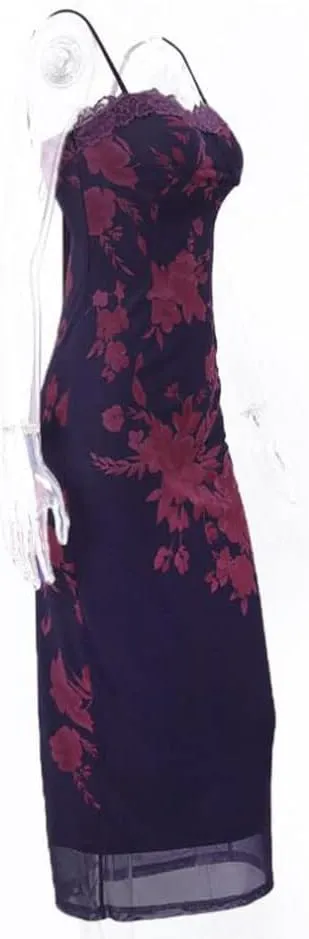 Women Y2K Floral Lace Maxi Dress Sexy Satin Spaghetti Strap Square Neck Long Dress Low Cut Backless Midi Dress Clubwear