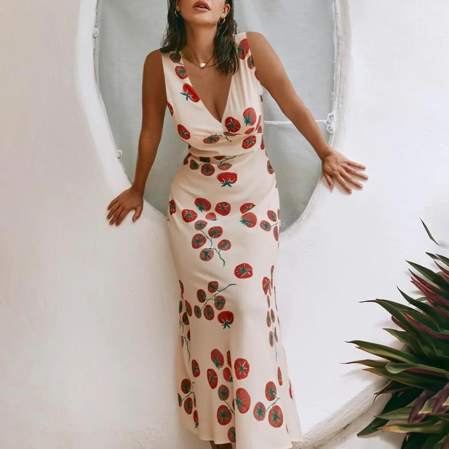 Women Y2k Vintage Printed Maxi Dress Spaghetti Strap Floral Midi Slip Dress Backless Long Flowy Sundress