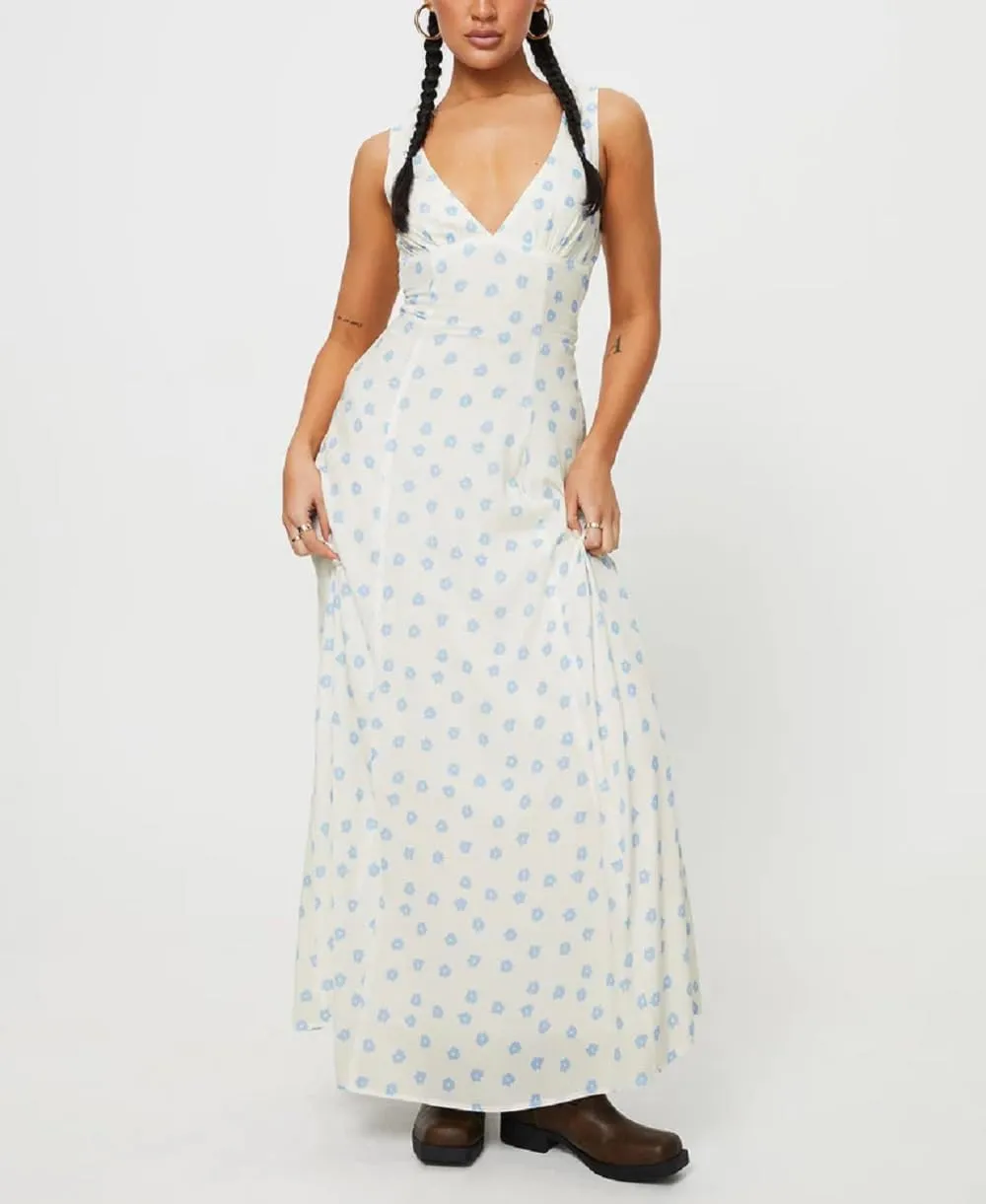 Women Y2k Vintage Printed Maxi Dress Spaghetti Strap Floral Midi Slip Dress Backless Long Flowy Sundress