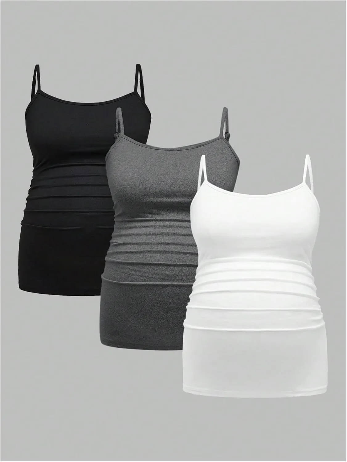 Women's 3 Pack Maternity Cami Top Casual Ruched Spaghetti Strap Pregnancy Camisole