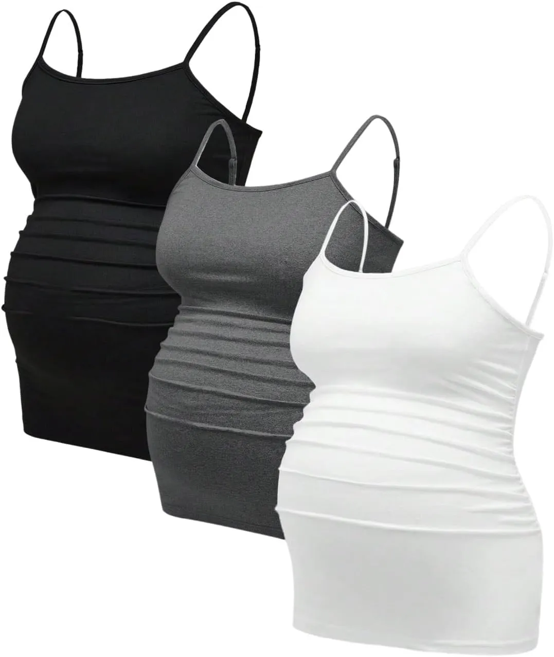 Women's 3 Pack Maternity Cami Top Casual Ruched Spaghetti Strap Pregnancy Camisole