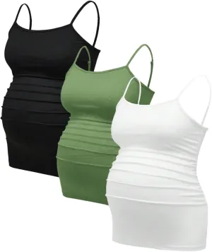 Women's 3 Pack Maternity Cami Top Casual Ruched Spaghetti Strap Pregnancy Camisole