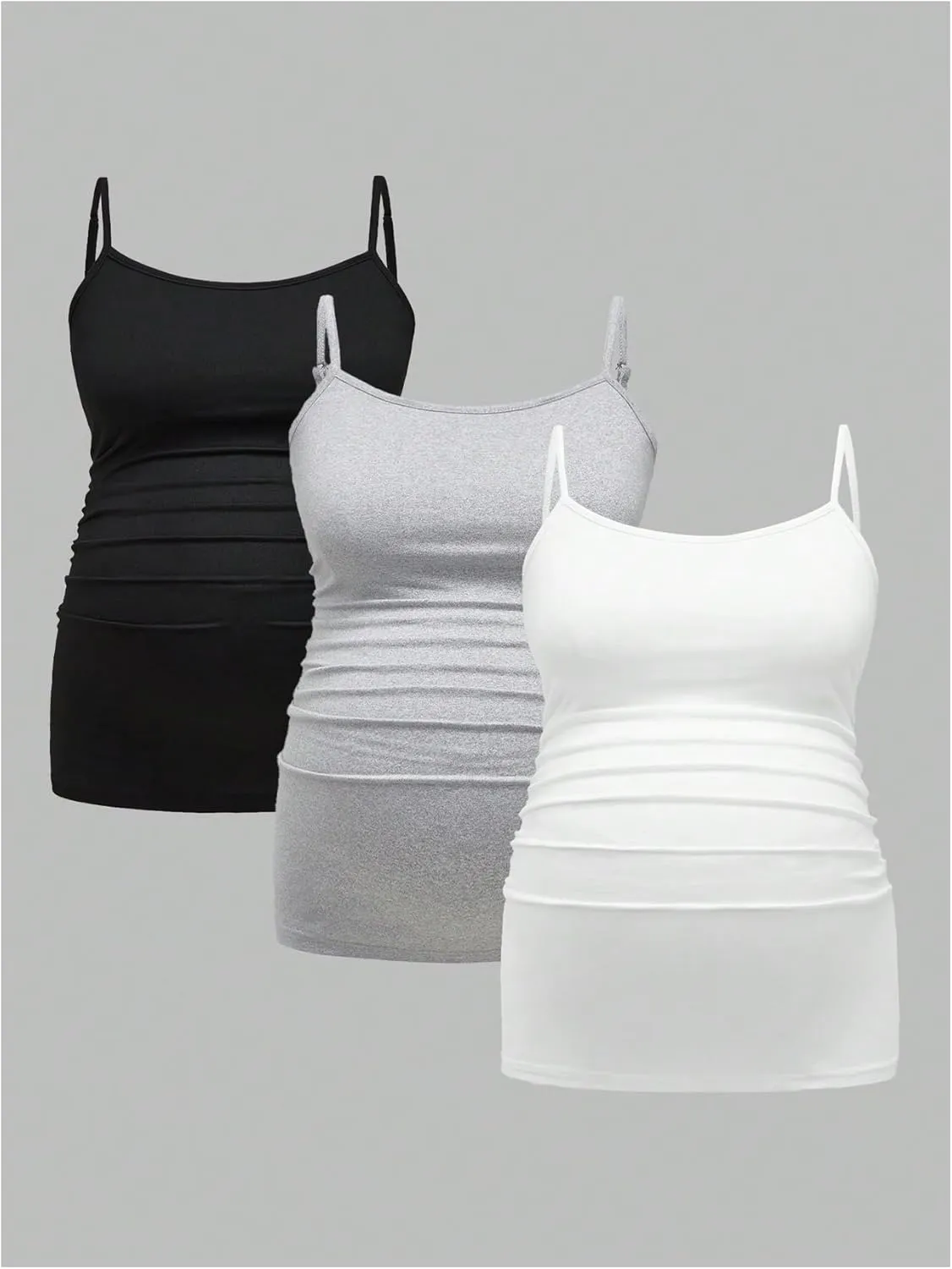 Women's 3 Pack Maternity Cami Top Casual Ruched Spaghetti Strap Pregnancy Camisole