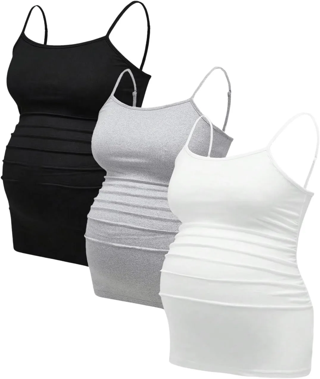 Women's 3 Pack Maternity Cami Top Casual Ruched Spaghetti Strap Pregnancy Camisole