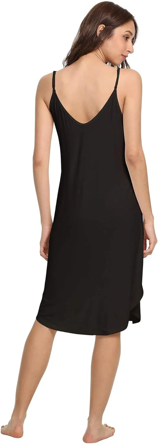 Women's Bamboo Viscose Full Slips for Under Dresses Adjustable Spaghetti Straps Cami Slip Dress