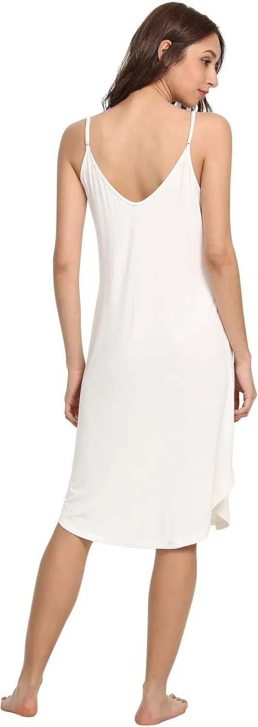 Women's Bamboo Viscose Full Slips for Under Dresses Adjustable Spaghetti Straps Cami Slip Dress