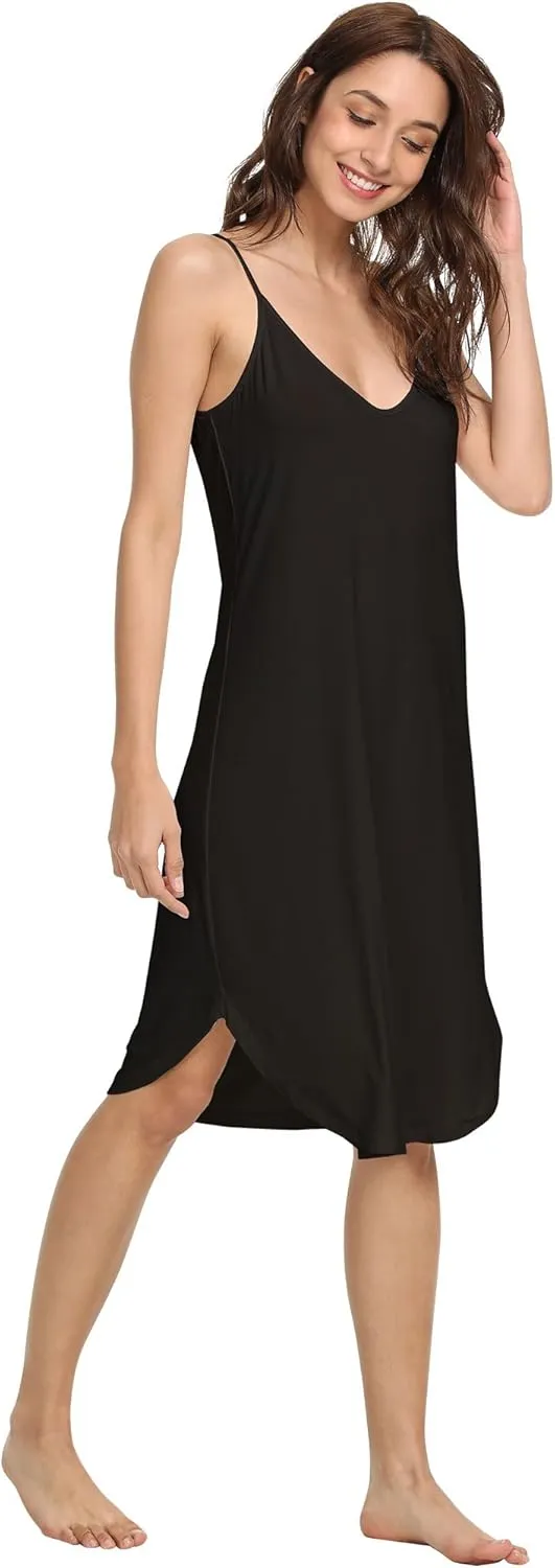 Women's Bamboo Viscose Full Slips for Under Dresses Adjustable Spaghetti Straps Cami Slip Dress