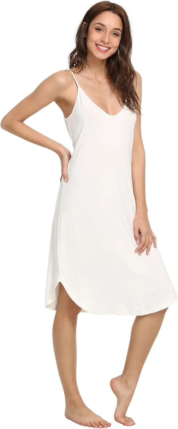 Women's Bamboo Viscose Full Slips for Under Dresses Adjustable Spaghetti Straps Cami Slip Dress