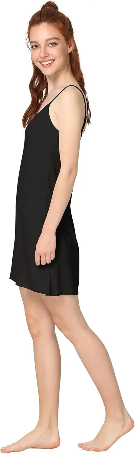 Women's Bamboo Viscose Full Slips for Under Dresses Adjustable Spaghetti Straps Cami Slip Dress