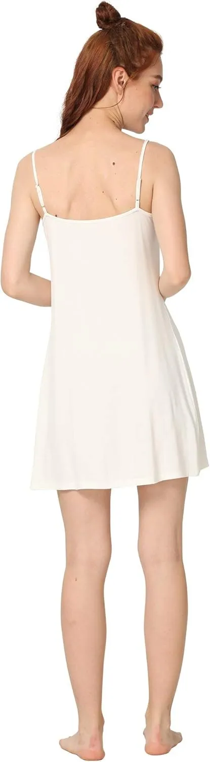 Women's Bamboo Viscose Full Slips for Under Dresses Adjustable Spaghetti Straps Cami Slip Dress