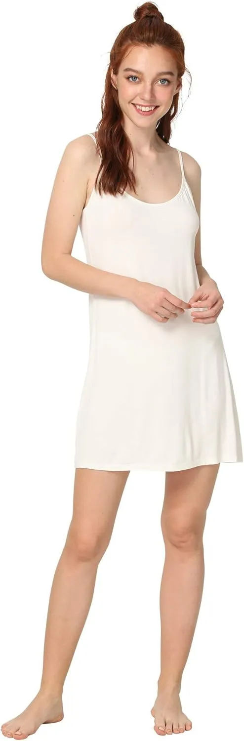 Women's Bamboo Viscose Full Slips for Under Dresses Adjustable Spaghetti Straps Cami Slip Dress