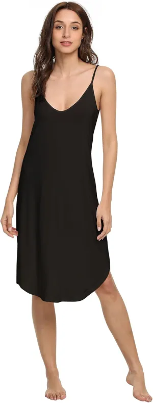 Women's Bamboo Viscose Full Slips for Under Dresses Adjustable Spaghetti Straps Cami Slip Dress