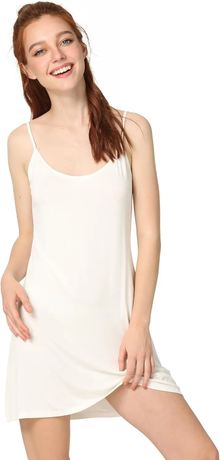 Women's Bamboo Viscose Full Slips for Under Dresses Adjustable Spaghetti Straps Cami Slip Dress
