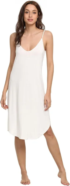 Women's Bamboo Viscose Full Slips for Under Dresses Adjustable Spaghetti Straps Cami Slip Dress
