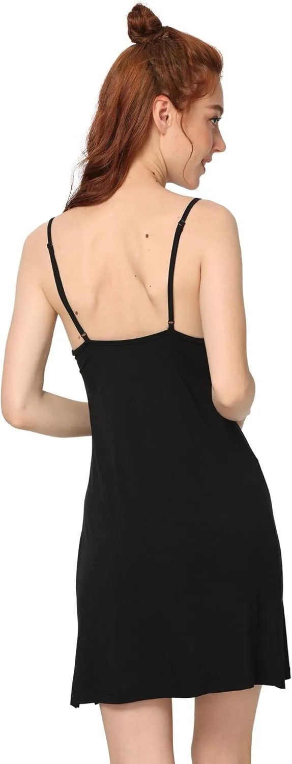 Women's Bamboo Viscose Full Slips for Under Dresses Soft Adjustable Spaghetti Straps Cami Slip Dress