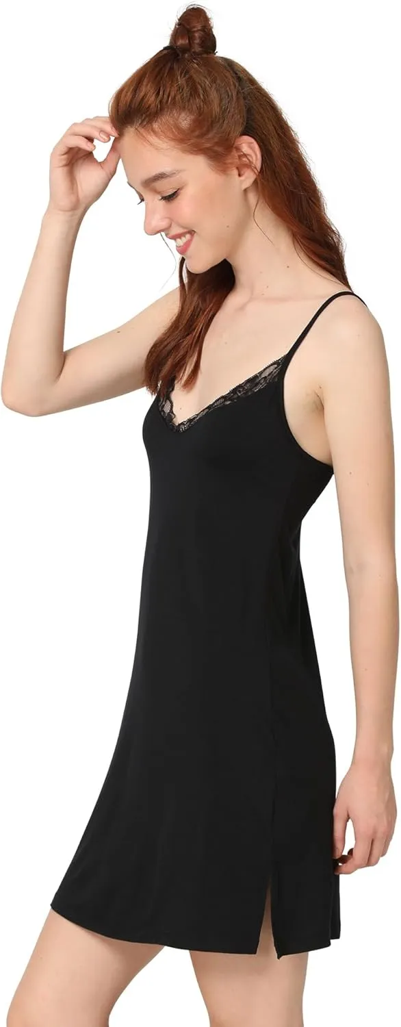 Women's Bamboo Viscose Full Slips for Under Dresses Soft Adjustable Spaghetti Straps Cami Slip Dress