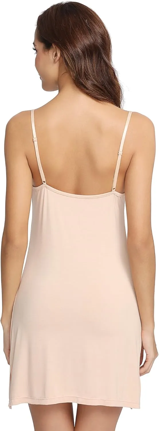 Women's Bamboo Viscose Full Slips for Under Dresses Soft Adjustable Spaghetti Straps Cami Slip Dress
