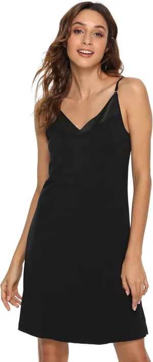 Women's Bamboo Viscose Full Slips for Under Dresses Soft Adjustable Spaghetti Straps Cami Slip Dress