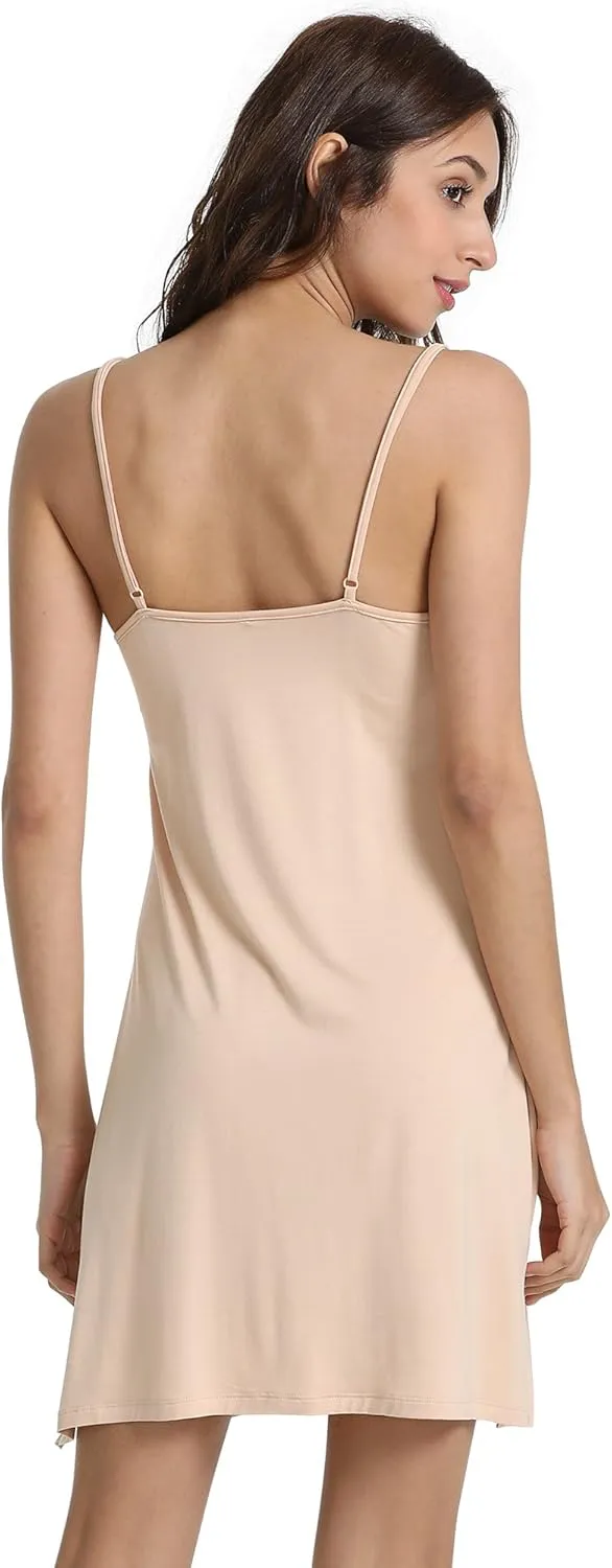 Women's Bamboo Viscose Full Slips for Under Dresses Soft Adjustable Spaghetti Straps Cami Slip Dress