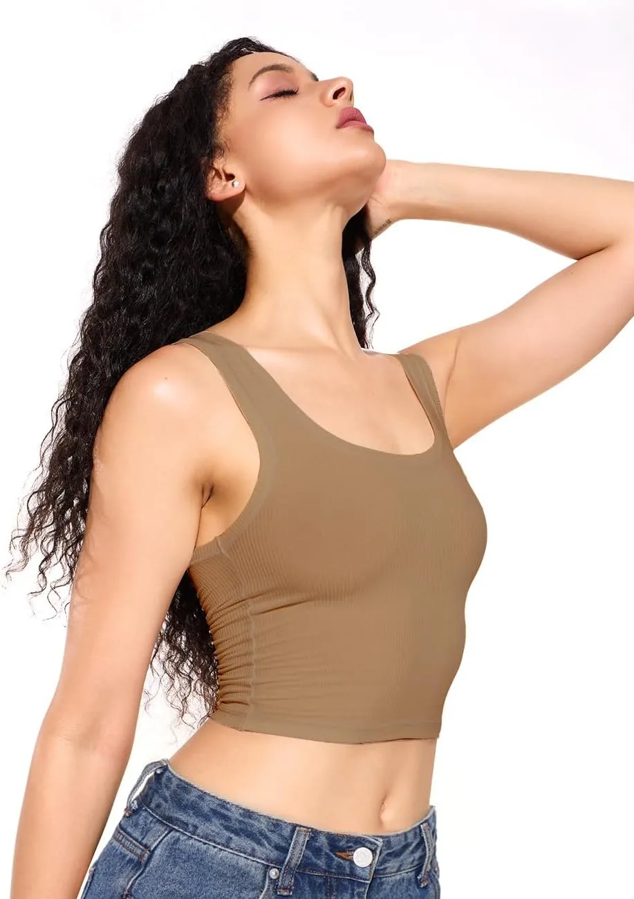 Women's Basic Sleeveless Crop Top Shirt Ribbed Scoop Neck Casual Summer Clothes