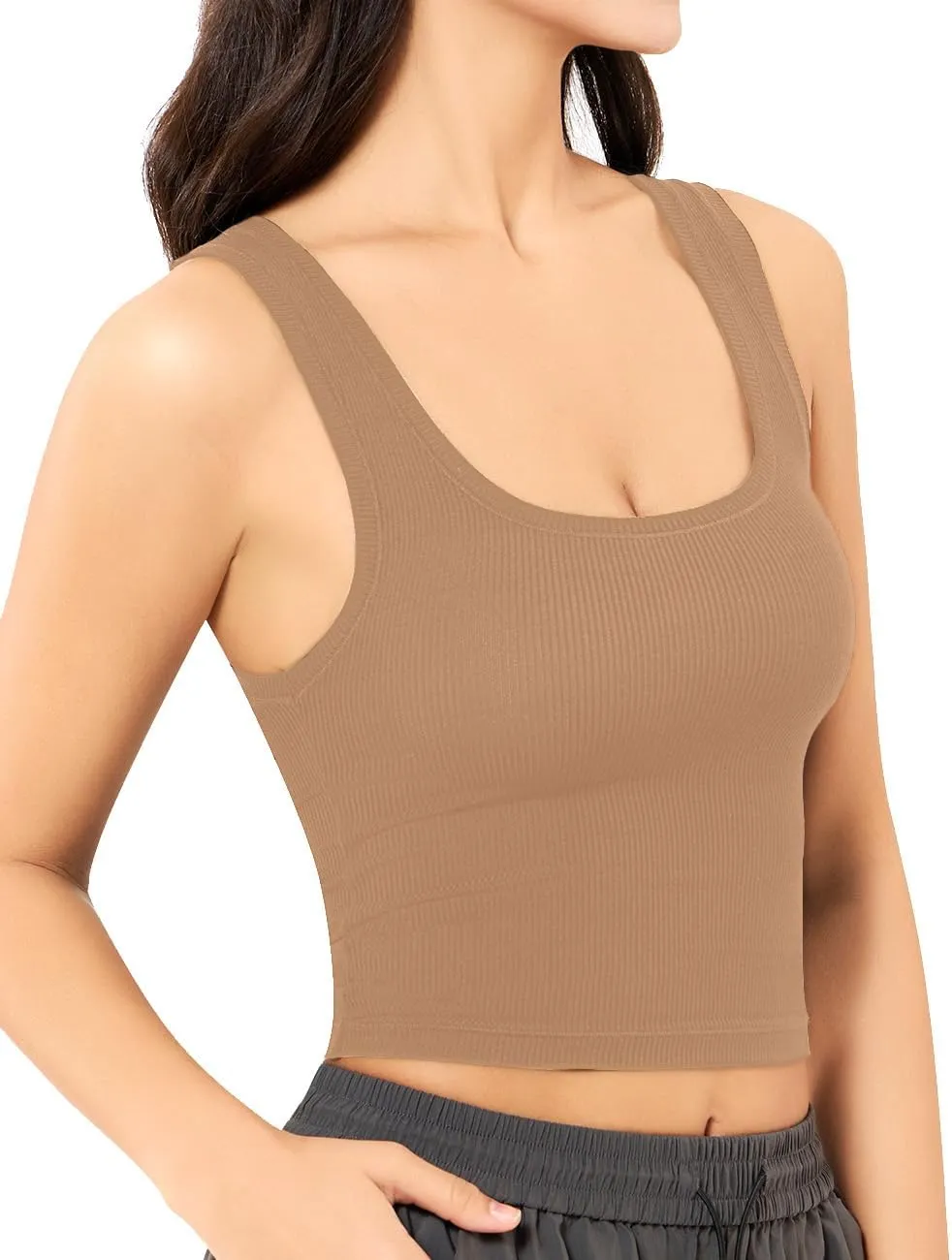 Women's Basic Sleeveless Crop Top Shirt Ribbed Scoop Neck Casual Summer Clothes