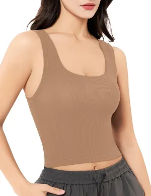 Women's Basic Sleeveless Crop Top Shirt Ribbed Scoop Neck Casual Summer Clothes