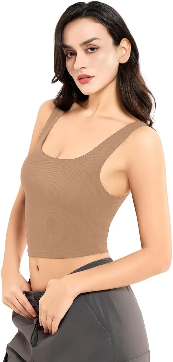 Women's Basic Sleeveless Crop Top Shirt Ribbed Scoop Neck Casual Summer Clothes