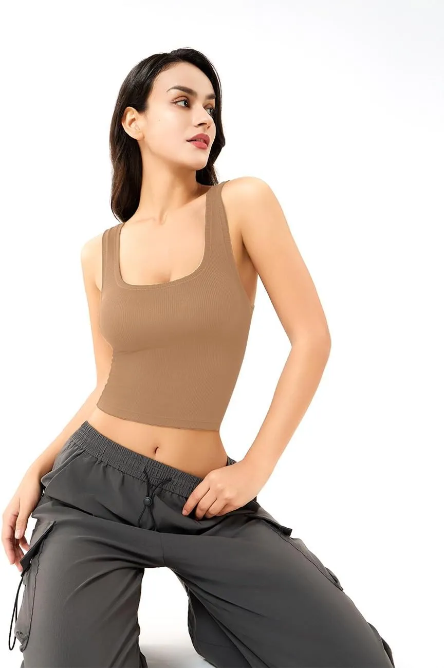 Women's Basic Sleeveless Crop Top Shirt Ribbed Scoop Neck Casual Summer Clothes