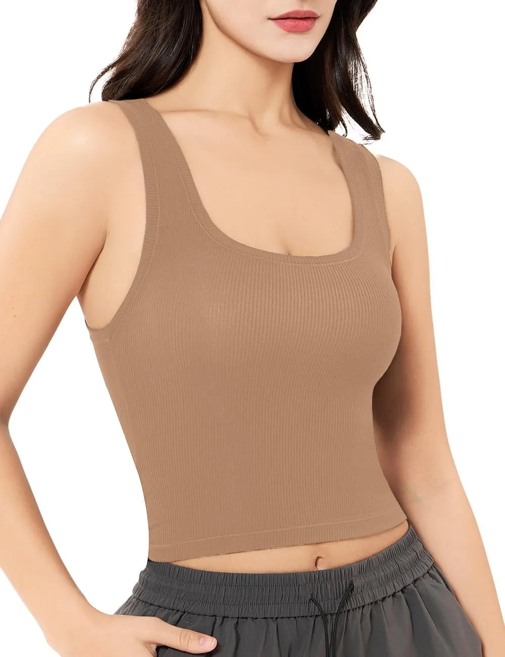 Women's Basic Sleeveless Crop Top Shirt Ribbed Scoop Neck Casual Summer Clothes