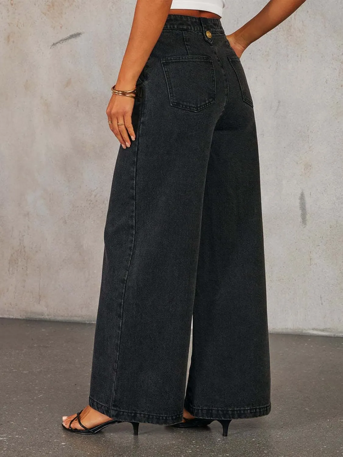 Women's Casual High Waisted Jeans Stretch Wide Leg Baggy Loose Denim Pants