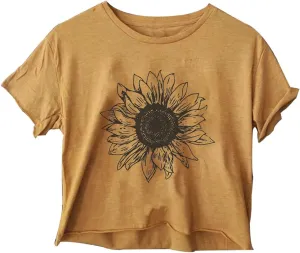 Women's Casual Summer Crop Top Cute Sunflower Graphic Crop Top for Teen Girl