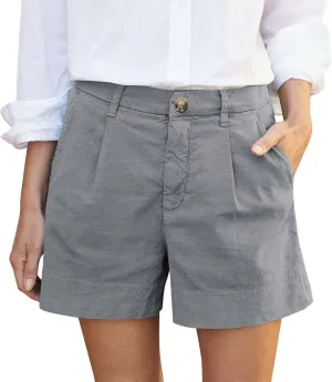 Womens Cotton Linen Shorts Summer Chino Shorts High Waisted Bermuda Shorts Dressy Wide Leg Shorts with Pockets