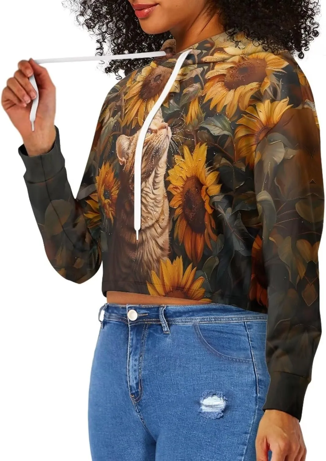 Womens Crop Top Long Sleeve Hoodies Drawstring Sweatshirts Loose Pullovers Tops