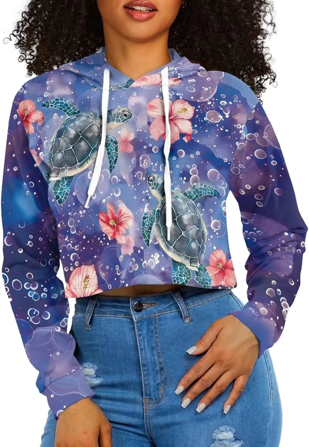 Womens Crop Top Long Sleeve Hoodies Drawstring Sweatshirts Loose Pullovers Tops