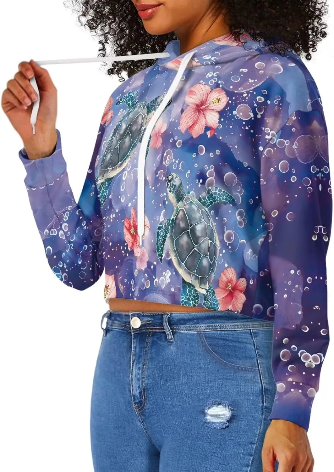 Womens Crop Top Long Sleeve Hoodies Drawstring Sweatshirts Loose Pullovers Tops
