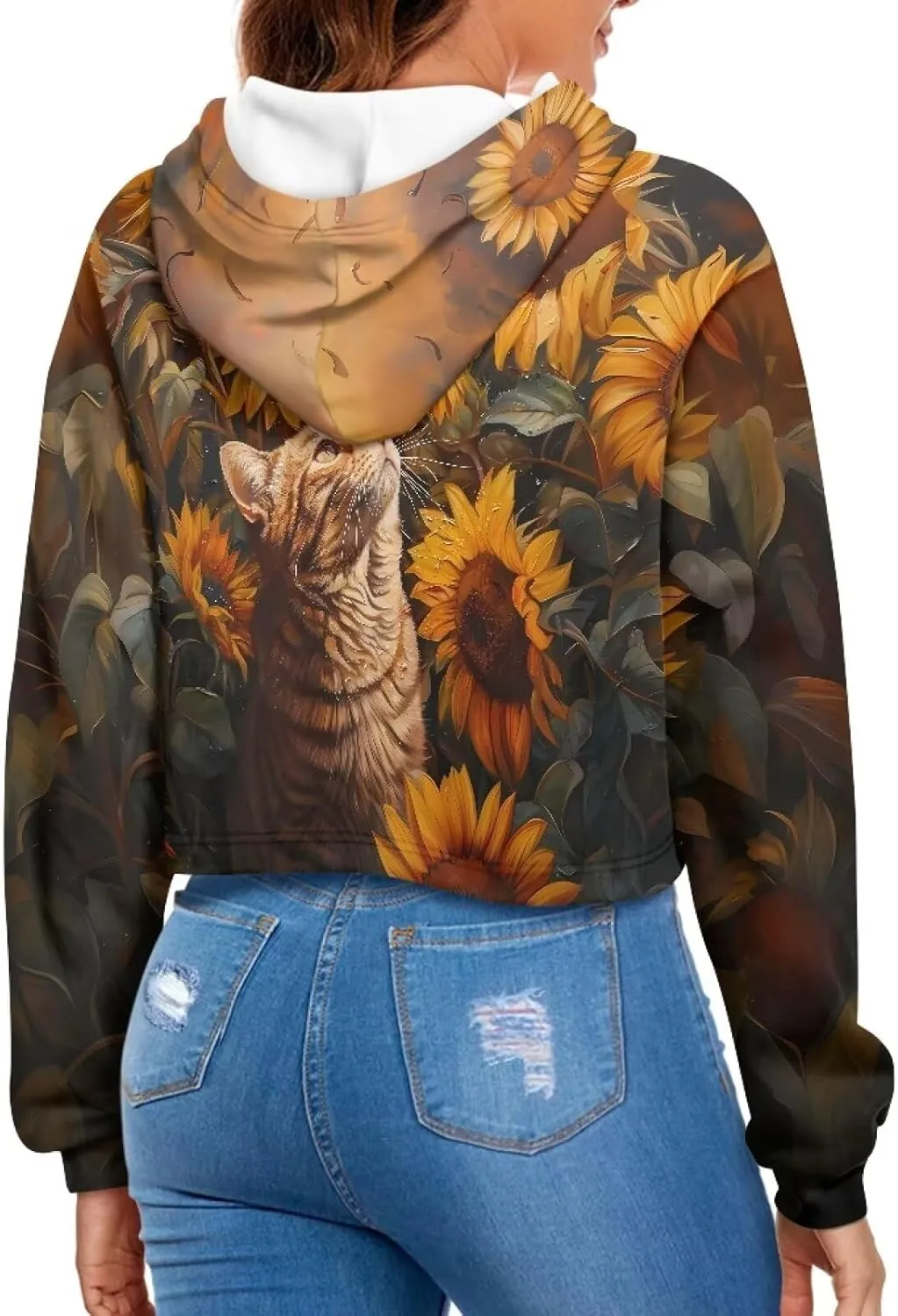 Womens Crop Top Long Sleeve Hoodies Drawstring Sweatshirts Loose Pullovers Tops
