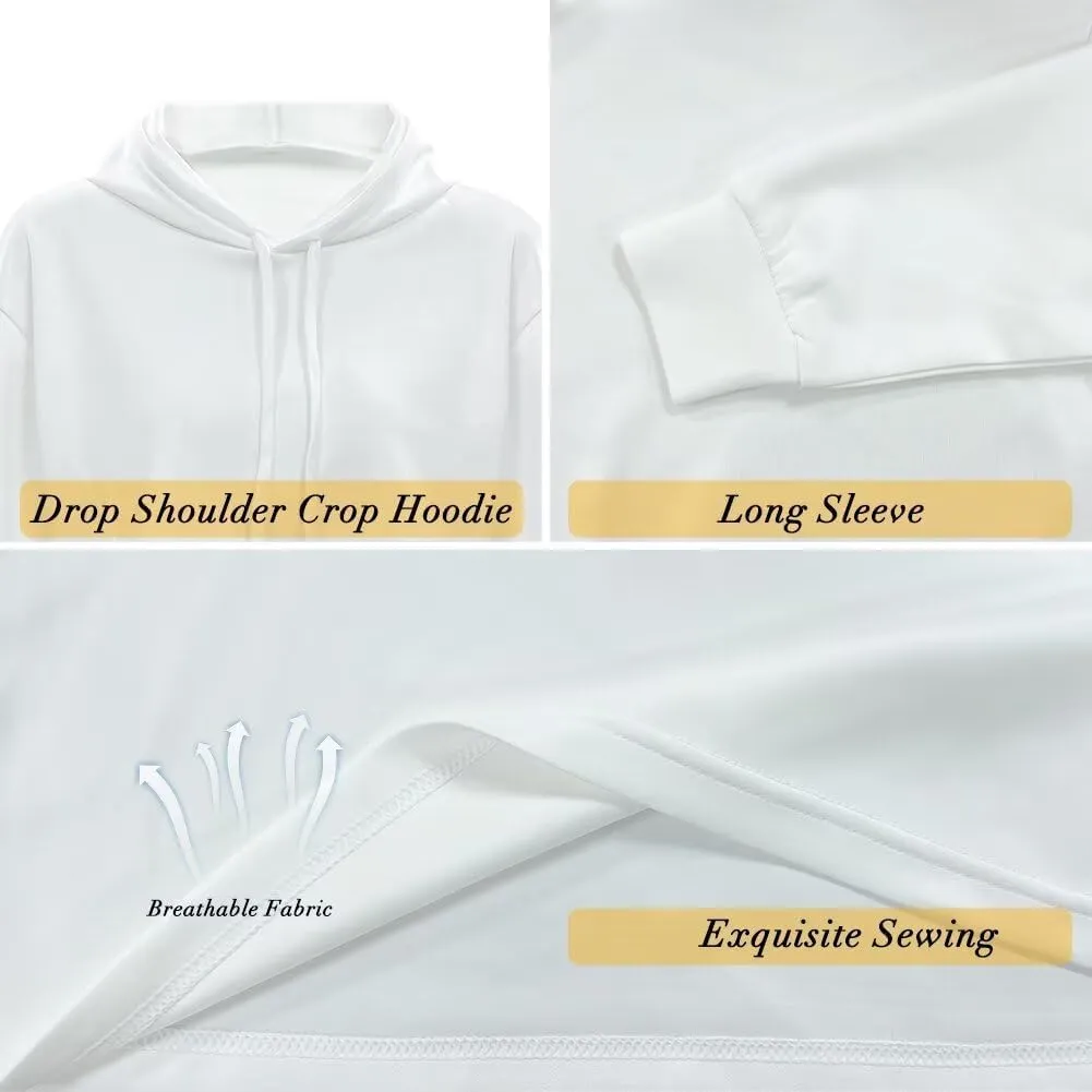 Womens Crop Top Long Sleeve Hoodies Drawstring Sweatshirts Loose Pullovers Tops