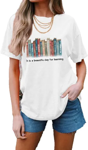 Women's Cute Oversized Shirt Graphic Tee Vintage Casual Loose Cotton T-Shirt Tops