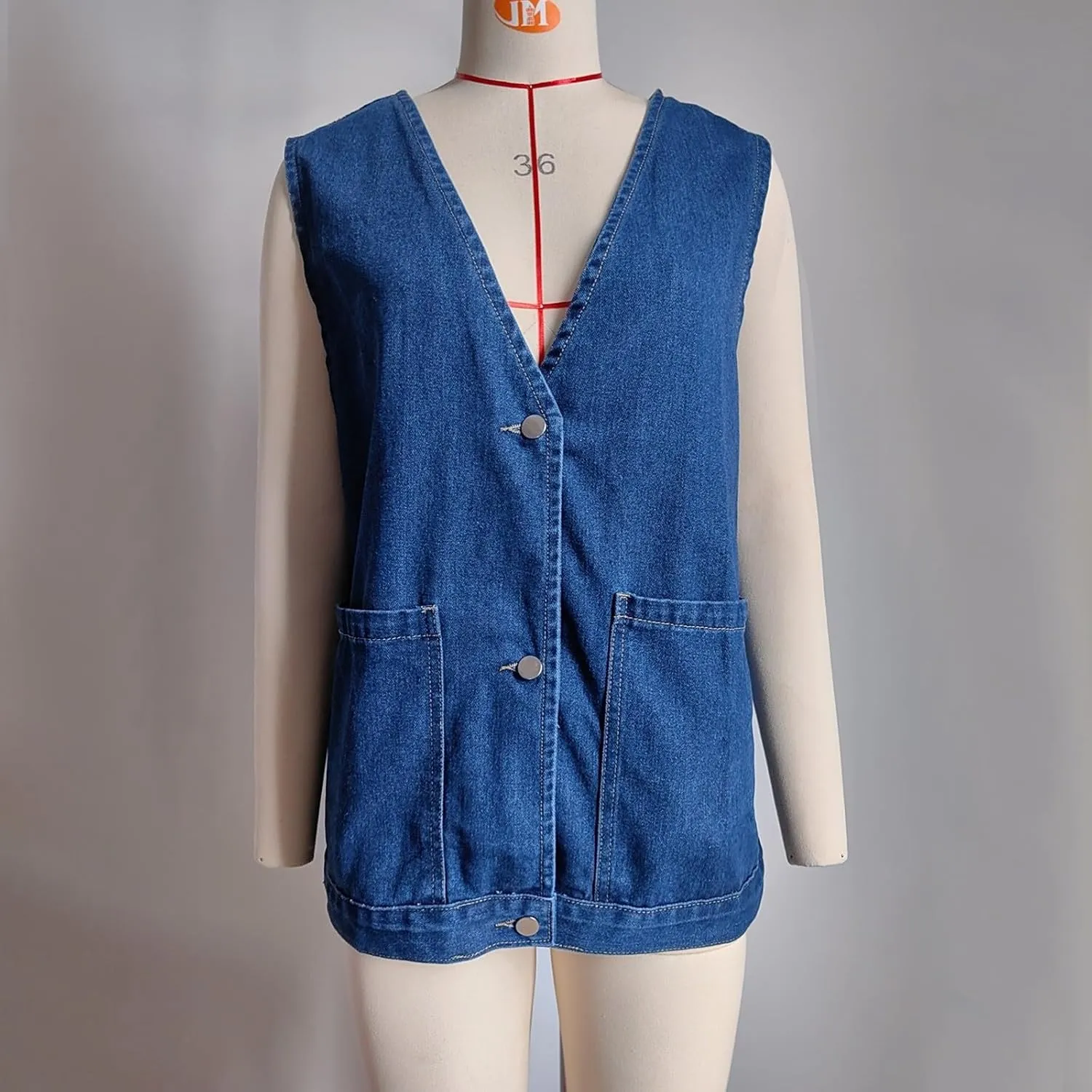 Women's Denim Vest Jacket Classic Oversized Boyfriend Sleeveless Button Down Jean Waistcoat Outerwear